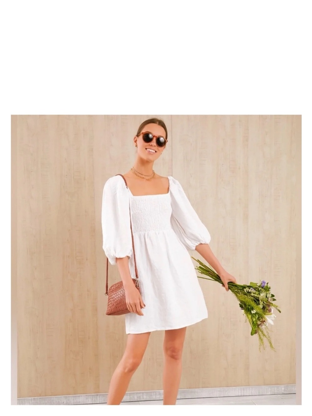 Tuckernuck White Smocked Square-Neck Mini Annie Dress small
